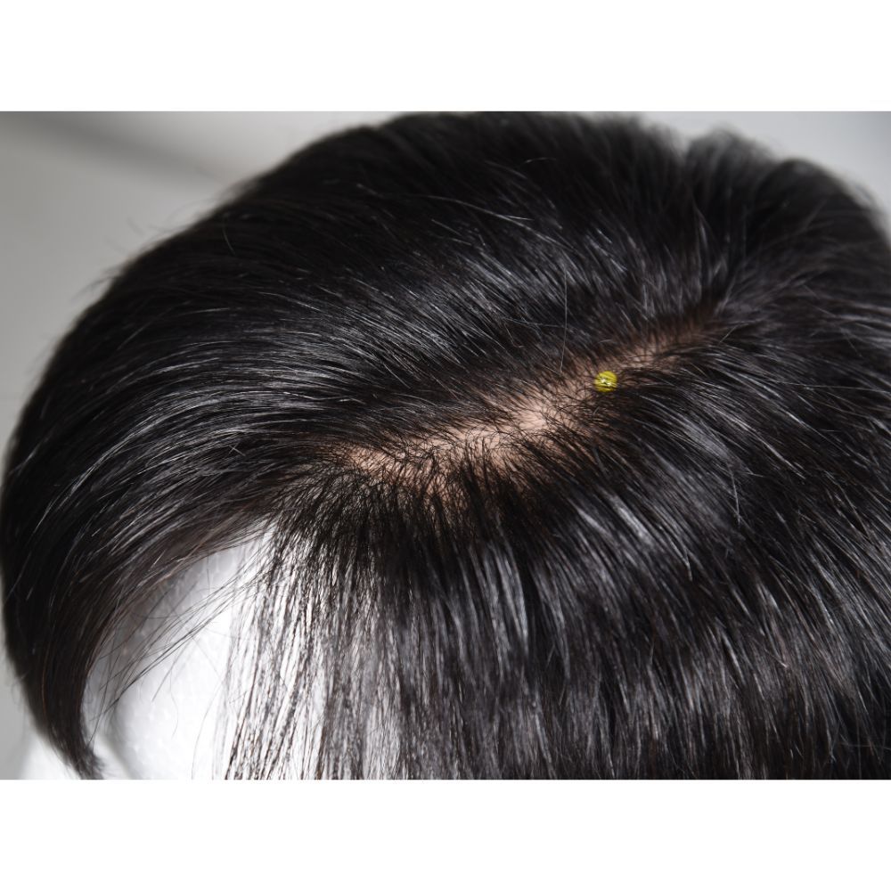 Voloria Hair Men’s Human Hair Toupee 3-Inch Natural Black Silk Base with PU Perimeter Hair System 18×20cm Clip-In Short Hairpiece for Men