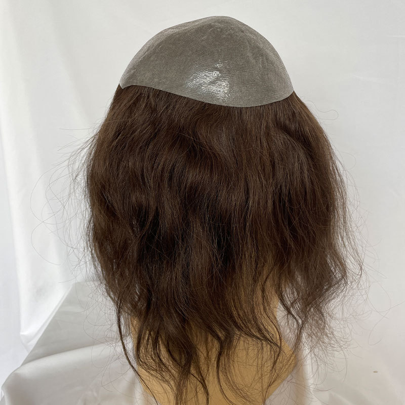 Long Hair Men's Toupee 12inch 10×8 Toupee Thin Skin Base Human Hair Mens Wig Skin PU Hair Replacement Mens Toupee Hair System Hairpieces For Men