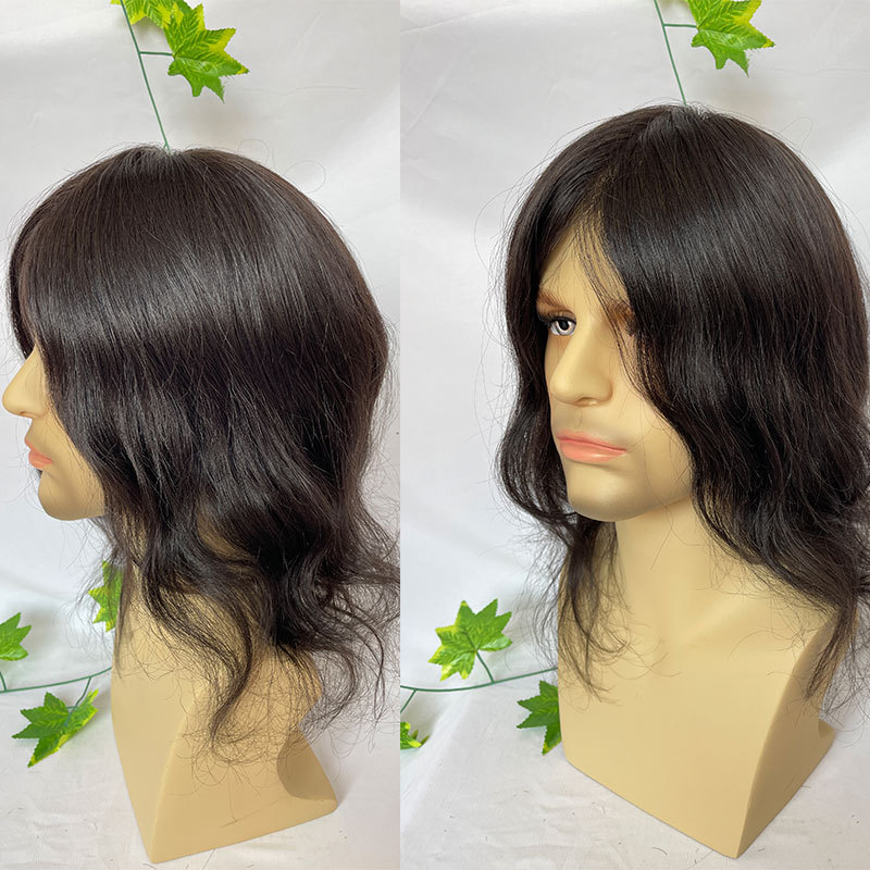 Long Hair Men's Toupee 12inch 10×8 Toupee Thin Skin Base Human Hair Mens Wig Skin PU Hair Replacement Mens Toupee Hair System Hairpieces For Men