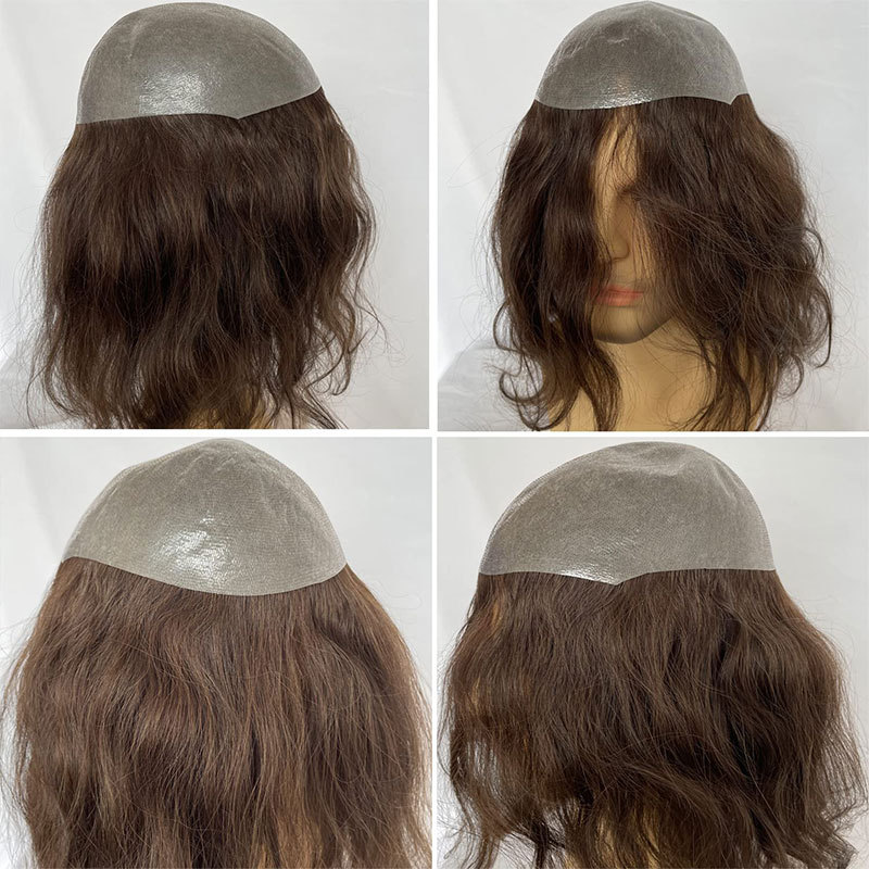 Long Hair Men's Toupee 12inch 10×8 Toupee Thin Skin Base Human Hair Mens Wig Skin PU Hair Replacement Mens Toupee Hair System Hairpieces For Men