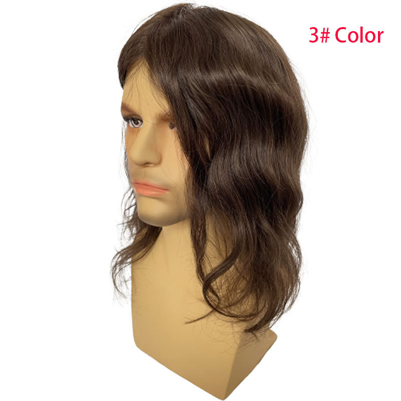 Long Hair Men's Toupee 12inch 10×8 Toupee Thin Skin Base Human Hair Mens Wig Skin PU Hair Replacement Mens Toupee Hair System Hairpieces For Men