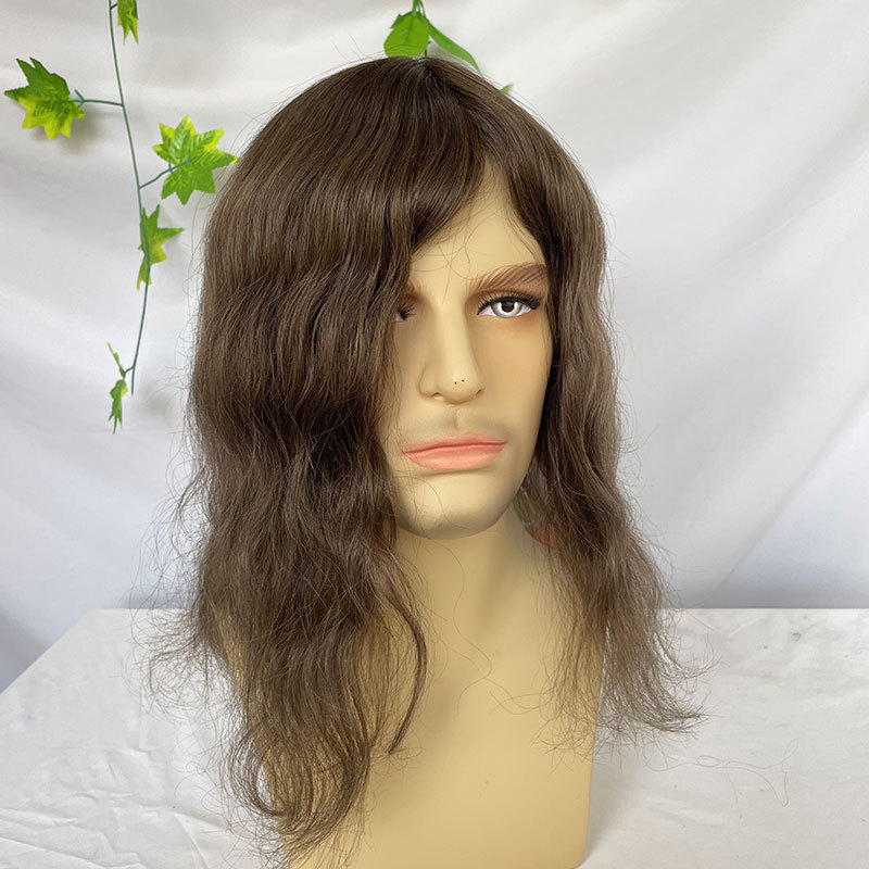 Long Hair Men's Toupee 12inch 10×8 Toupee Thin Skin Base Human Hair Mens Wig Skin PU Hair Replacement Mens Toupee Hair System Hairpieces For Men