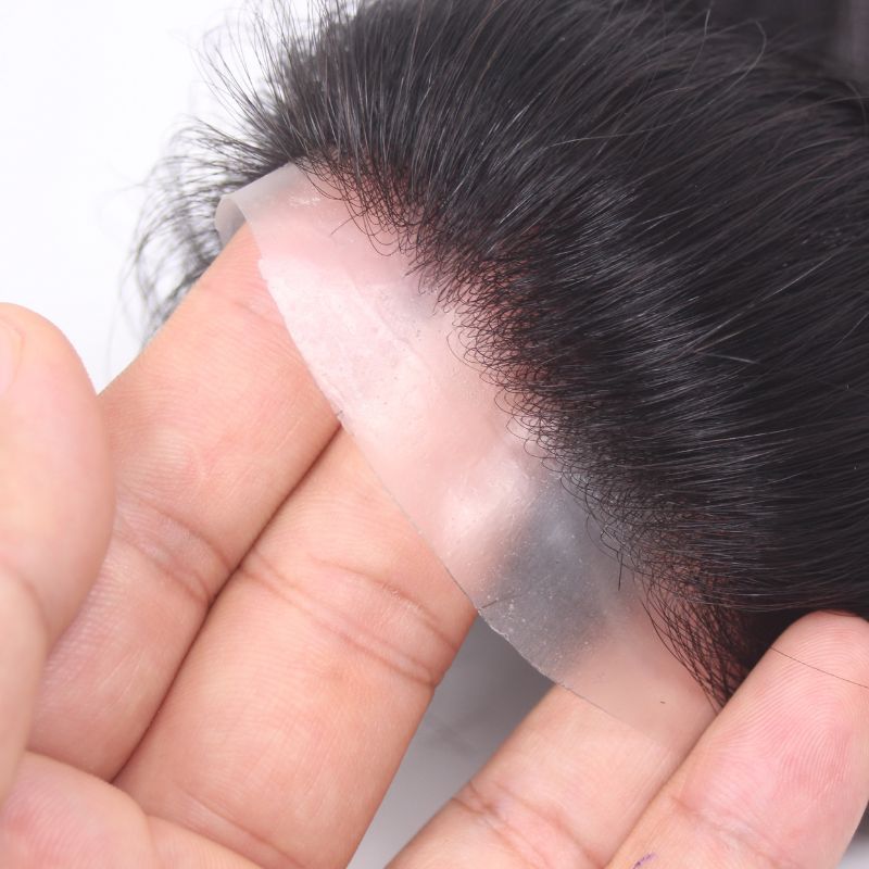 Men and Women Forehead Hairline Toupee 100% Human Hair Skin PU Man Hairpieces 13inch Long Frontal Hair Topper for Receding Natural Hairline Replacement Systems 1B Color 0.78x6.29INCH