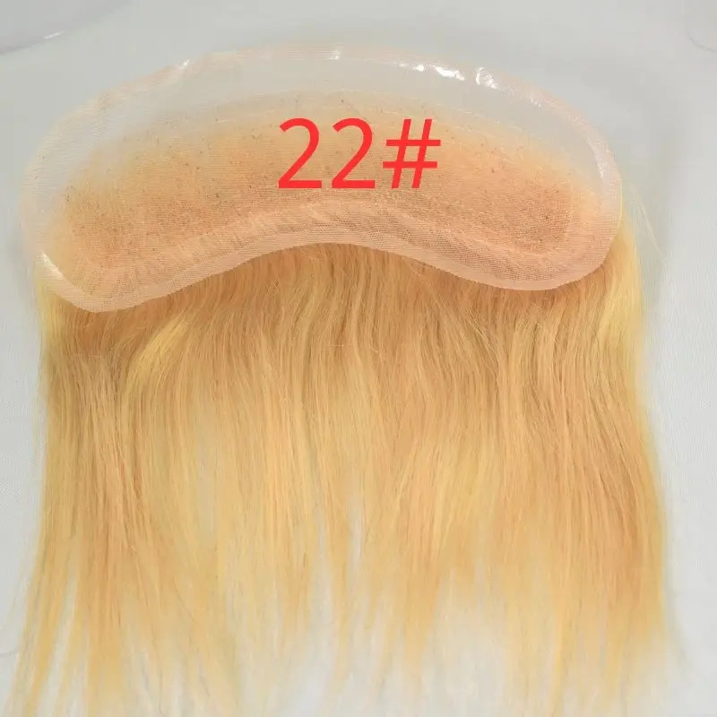 Pwigs 4X18cm Men Lace V Style Frontal Hairline 100% Human Remy Hair Toupee Swiss Lace Man Hairpieces Bleached Knots Hairline 1B