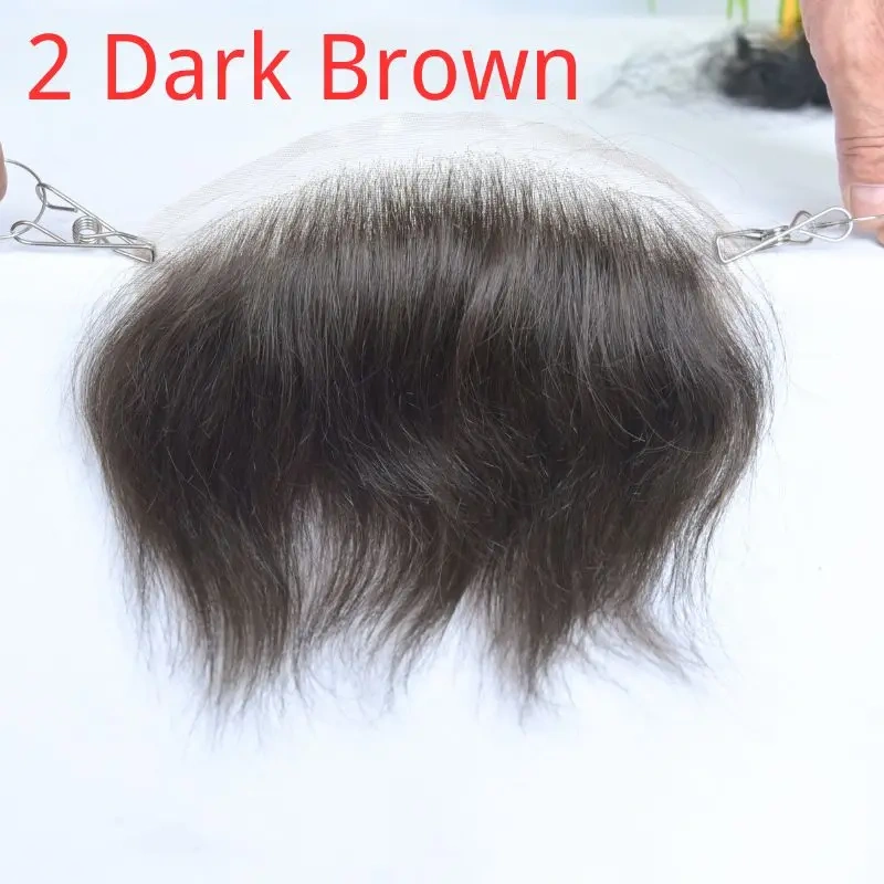 Pwigs 4X18cm Men Lace V Style Frontal Hairline 100% Human Remy Hair Toupee Swiss Lace Man Hairpieces Bleached Knots Hairline 1B