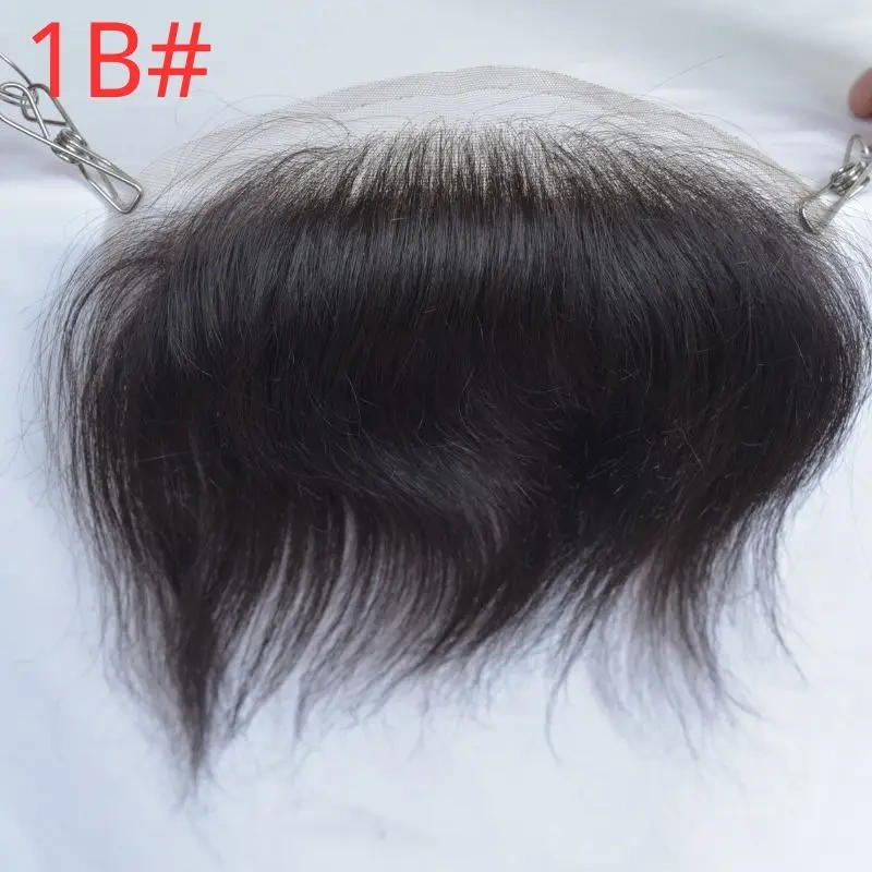 Pwigs 4X18cm Men Lace V Style Frontal Hairline 100% Human Remy Hair Toupee Swiss Lace Man Hairpieces Bleached Knots Hairline 1B