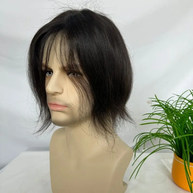 Pwigs Brown 3# Color Mono Base with PU Men's Toupee 100% Indian Human Hair System Npu 8x6 inch Base Size Toupee for Men Hair