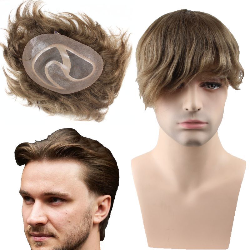 Custom Mono with PU Hair System  For Men Human Hair Thin Breathable Base, Invisible Hairline Premium Men’s Custom Toupee