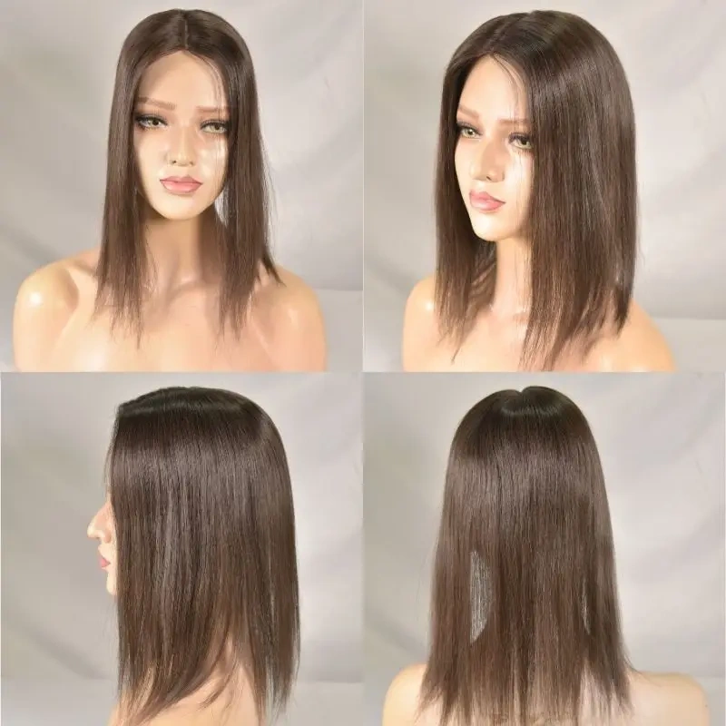 Hair Piece for Men 4x6 Inch Swiss Lace with PU 3#Brow Color Women Toupee 100% European Human Hair System Clip in Hair Topper