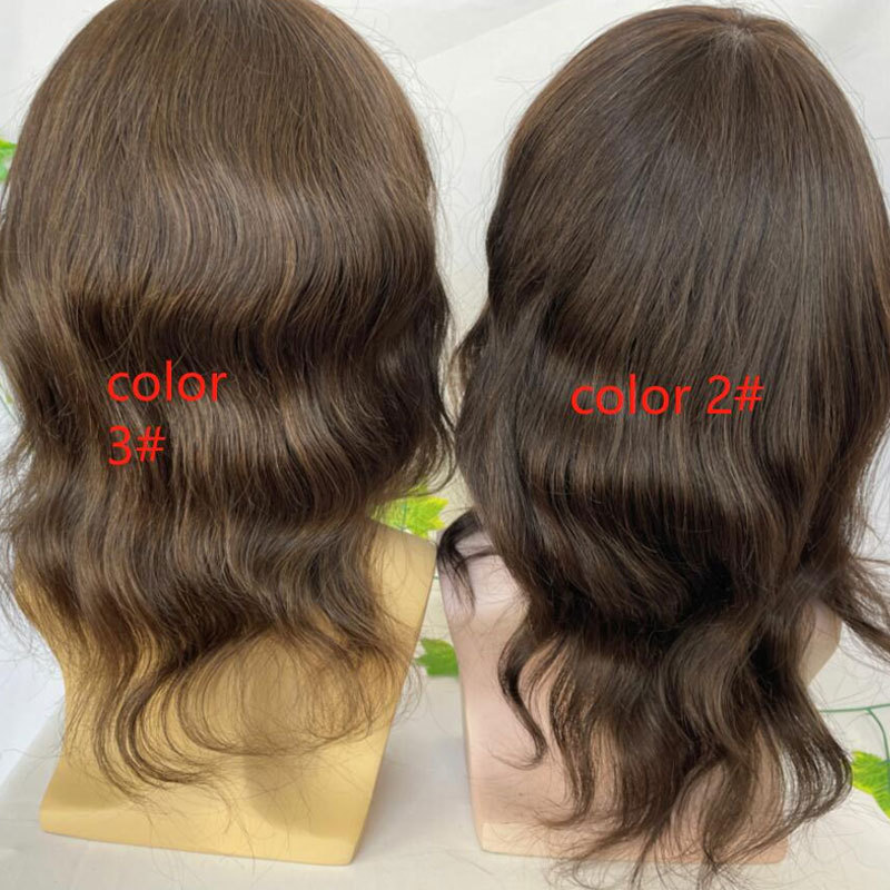 Long Toupee For Men Wigs Human Hair Thin Skin Base Pu Replacement System Remy Hair Pieces Women Toppers 12inch 8x10 Full Pu Toupee Brown 3# Color