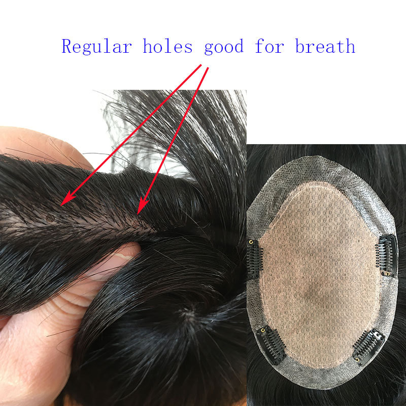 Cut About 3inch Silk Base Toupee For Men Hair Piece Toupee 130%Density Men Wigs Human Hair Toupee Silk Base Clip 1B