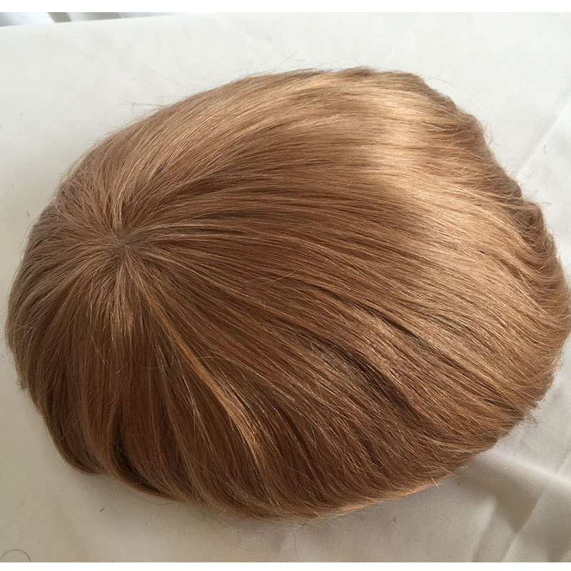 Men's Toupee Color #21 Ultra Thin Skin Men Hairpiece 100% European Human Hair Replacement for Men Hair System 10x8 Full PU V-looped Hair