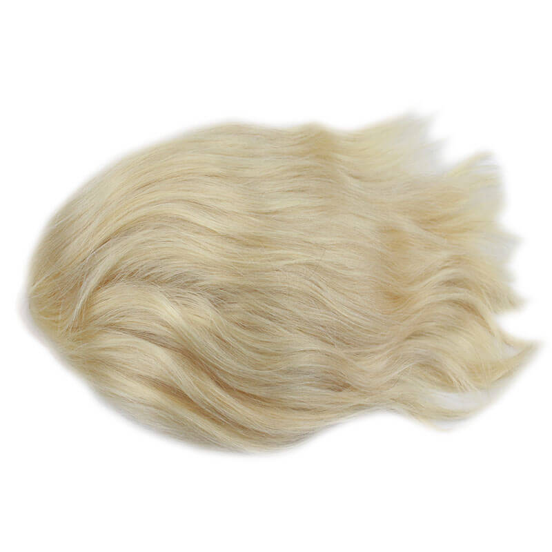 Human Hair Men Hairpiece 10"x8" Fine Mono Top With PU around Single Knotted and Lace Front Toupee #613 Blonde Color Replacemen System Wigs