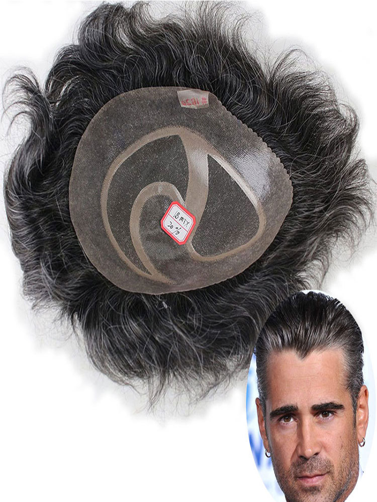 In Stock Toupee For Men Human Hair Men's Wigs Best Mono Lace With PU Toupee 8x10inch Straight Wavy Replacement Men Wig