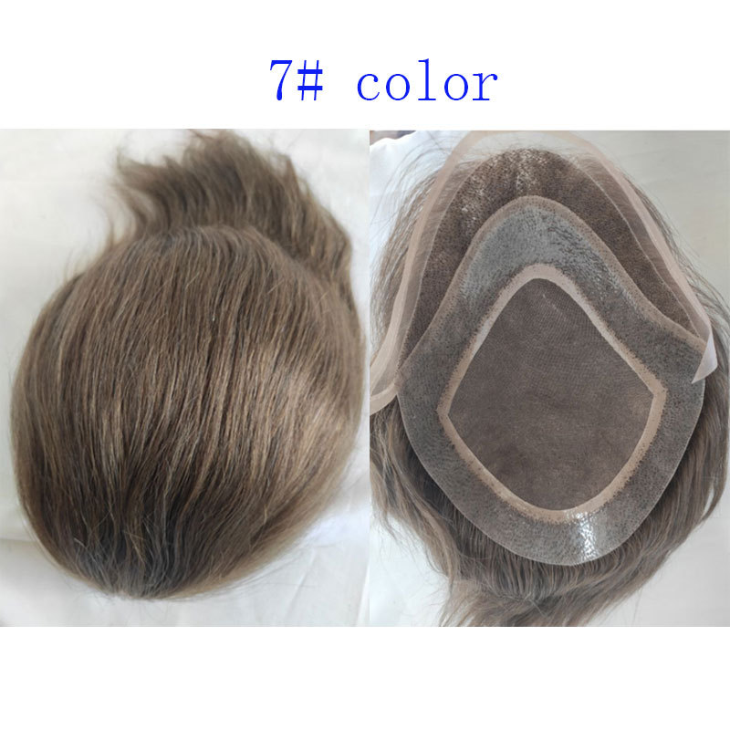 In Stock Toupee For Men Human Hair Men's Wigs Best Mono Lace With PU Toupee 8x10inch Straight Wavy Replacement Men Wig