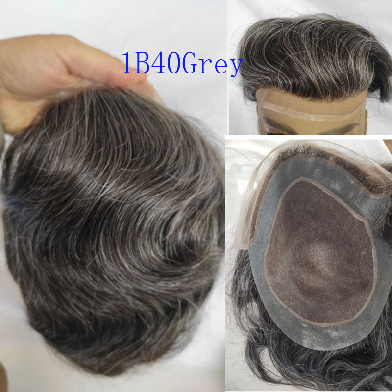 In Stock Toupee For Men Human Hair Men's Wigs Best Mono Lace With PU Toupee 8x10inch Straight Wavy Replacement Men Wig