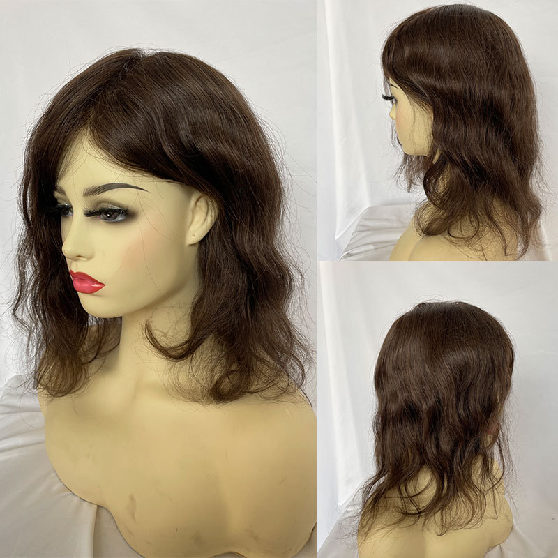 Long Toupee For Men Wigs Human Hair Thin Skin Base Pu Replacement System Remy Hair Pieces Women Toppers 12inch 8x10 Full Pu Toupee Brown 3# Color