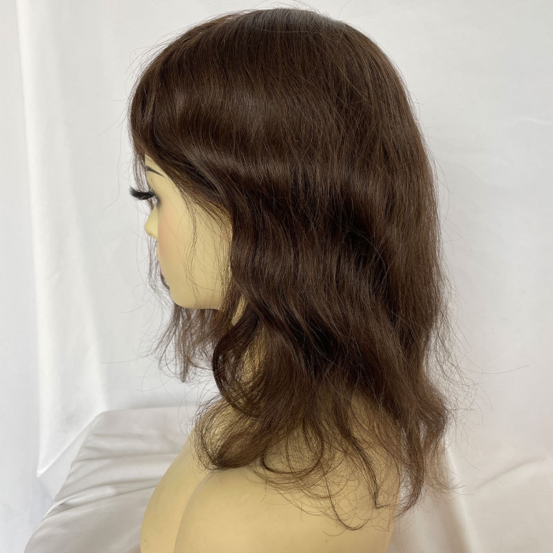 Long Toupee For Men Wigs Human Hair Thin Skin Base Pu Replacement System Remy Hair Pieces Women Toppers 12inch 8x10 Full Pu Toupee Brown 3# Color
