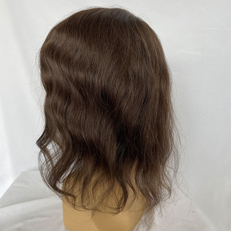 Long Toupee For Men Wigs Human Hair Thin Skin Base Pu Replacement System Remy Hair Pieces Women Toppers 12inch 8x10 Full Pu Toupee Brown 3# Color
