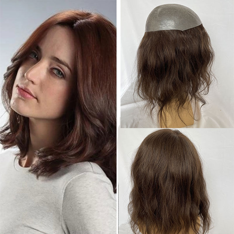 Long Toupee For Men Wigs Human Hair Thin Skin Base Pu Replacement System Remy Hair Pieces Women Toppers 12inch 8x10 Full Pu Toupee Brown 3# Color