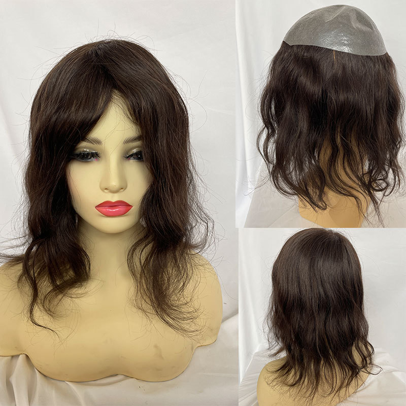 Men's Toupee Long Women Hair Toupee PU Base Straight Human Hair Pieces Brown Hair Replacement Systems Remy Hair 8X10 Long 12inch Men' s Toupee Wig