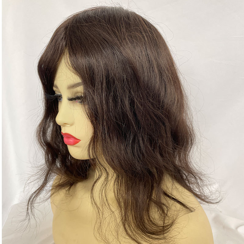 Men's Toupee Long Women Hair Toupee PU Base Straight Human Hair Pieces Brown Hair Replacement Systems Remy Hair 8X10 Long 12inch Men' s Toupee Wig
