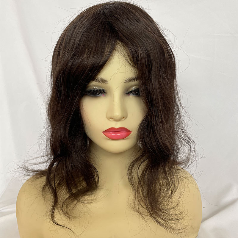 Long Toupee For Men Wigs Human Hair Thin Skin Base Pu Replacement System Remy Hair Pieces Women Toppers 12inch 8x10 Full Pu Toupee Brown 3# Color