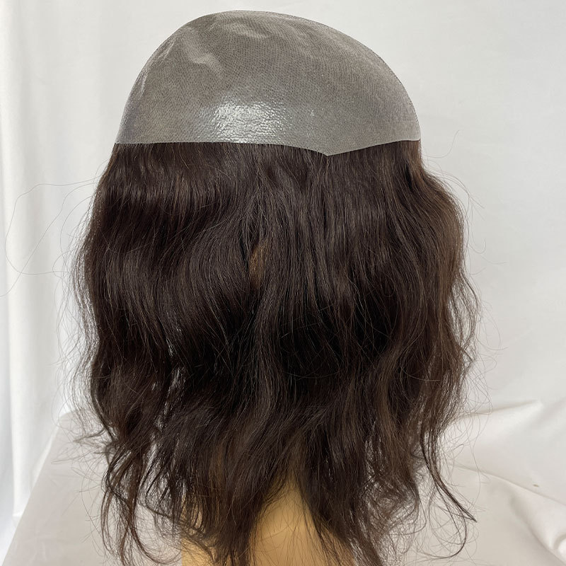 Men's Toupee Long Women Hair Toupee PU Base Straight Human Hair Pieces Brown Hair Replacement Systems Remy Hair 8X10 Long 12inch Men' s Toupee Wig