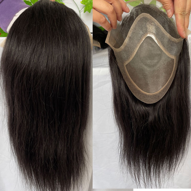 Kinky Straight 12 Inch Long Human Hair Toupee for Men 10”x8” Hairpieces 100% Human Hair Men’s Toupee Mono Net with PU around Natural Color