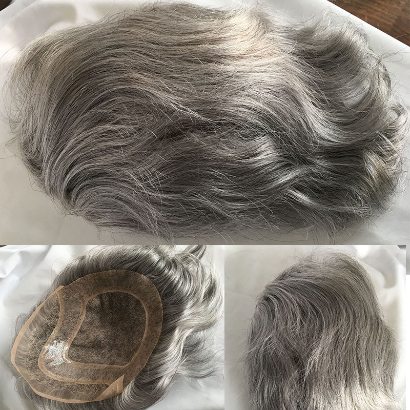 In Stock Toupee For Men Human Hair Men's Wigs Best Mono Lace With PU Toupee 8x10inch Straight Wavy Replacement Men Wig