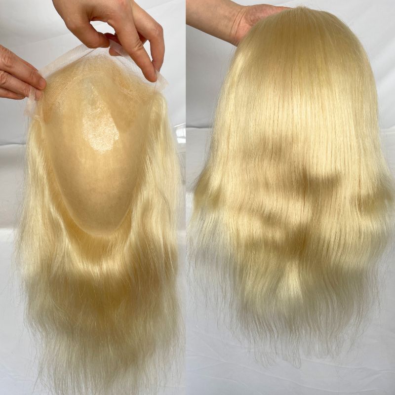 14inch Swiss Lace Front For Touppe Human Hair Women's Wigs Hair Pieces Toupee For Men 8x10 Hair Toppers Replacement 1B Color