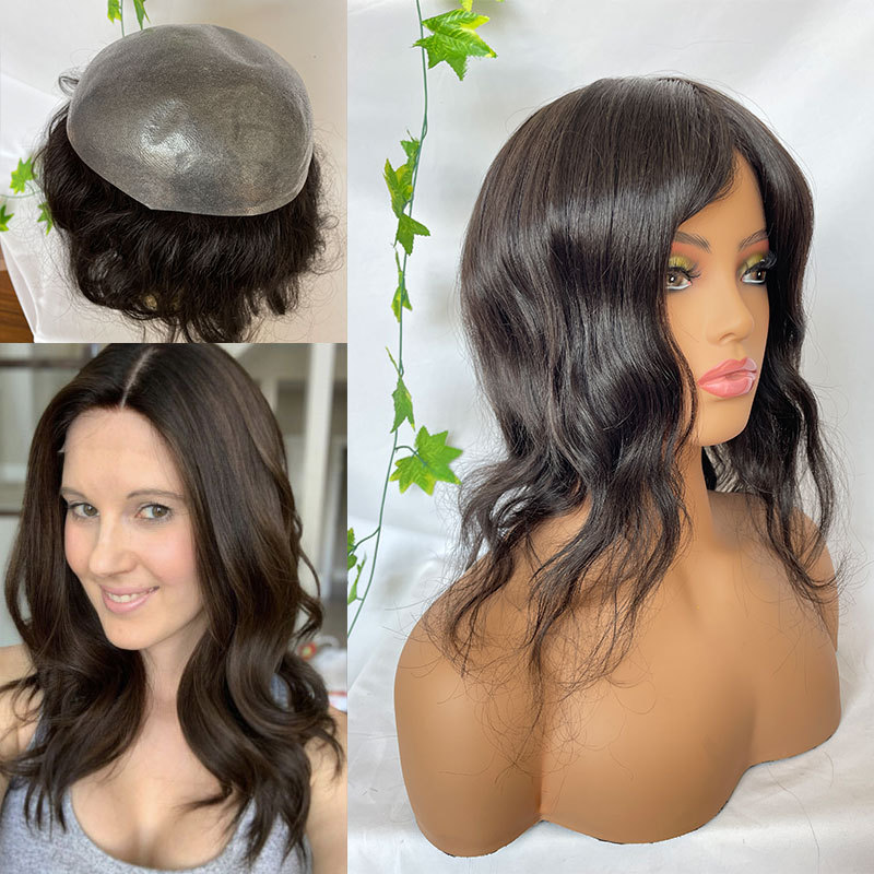 Long Toupee For Men Wigs Human Hair Thin Skin Base Pu Replacement System Remy Hair Pieces Women Toppers 12inch 8x10 Full Pu Toupee Brown 3# Color