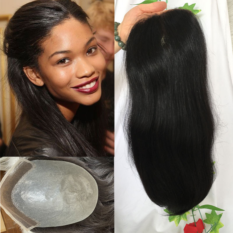 14inch Swiss Lace Front For Touppe Human Hair Women's Wigs Hair Pieces Toupee For Men 8x10 Hair Toppers Replacement 1B Color