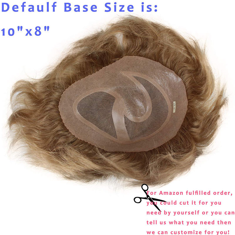 In Stock Toupee For Men Human Hair Men's Wigs Best Mono Lace With PU Toupee 8x10inch Straight Wavy Replacement Men Wig