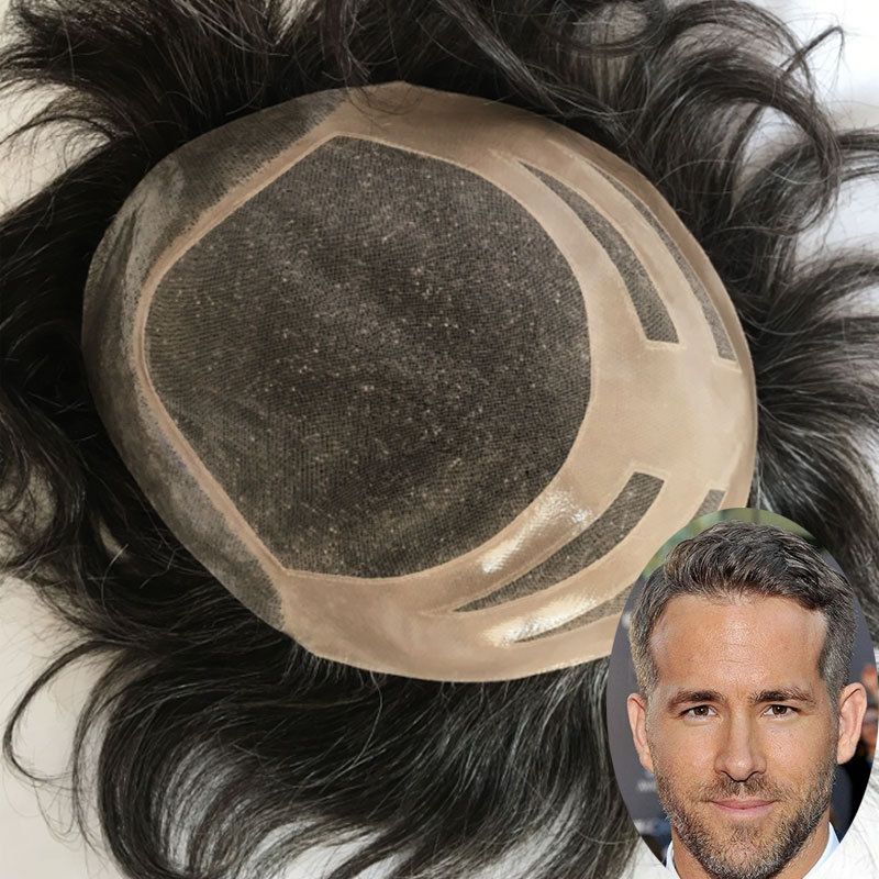 In Stock Toupee For Men Human Hair Men's Wigs Best Mono Lace With PU Toupee 8x10inch Straight Wavy Replacement Men Wig