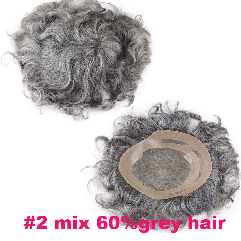 In Stock Toupee For Men Human Hair Men's Wigs Best Mono Lace With PU Toupee 8x10inch Straight Wavy Replacement Men Wig