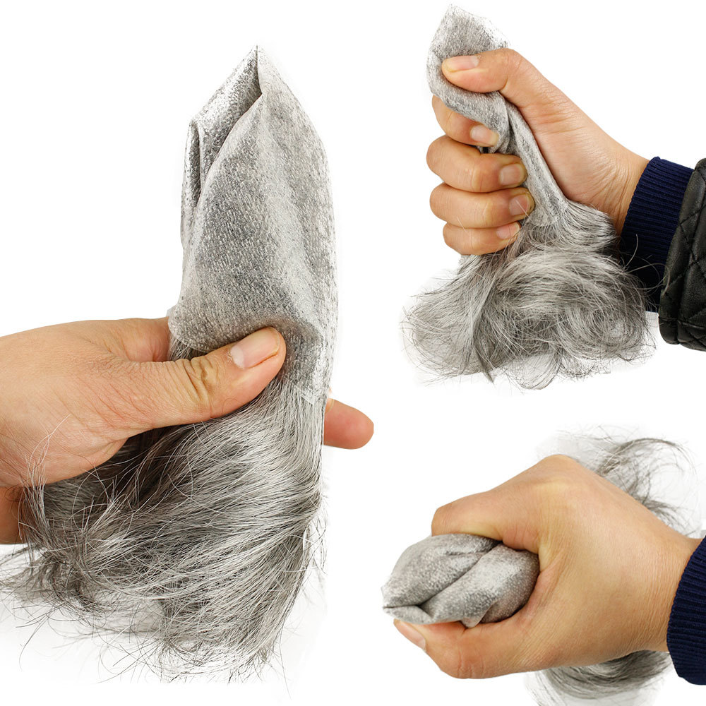 Men's Toupee Color 1B Human Hair with 80% Grey Synthetic Grey Hair Wig For Men Super Thin Skin Hair Replacement Whole PU Around