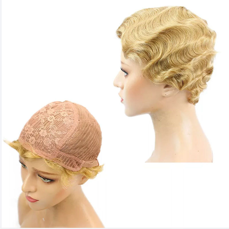 Voloriahair Ocean Wave Short Human Hair Wigs Natural Looking Full Machine Made None Lace Replacement Wig for Women