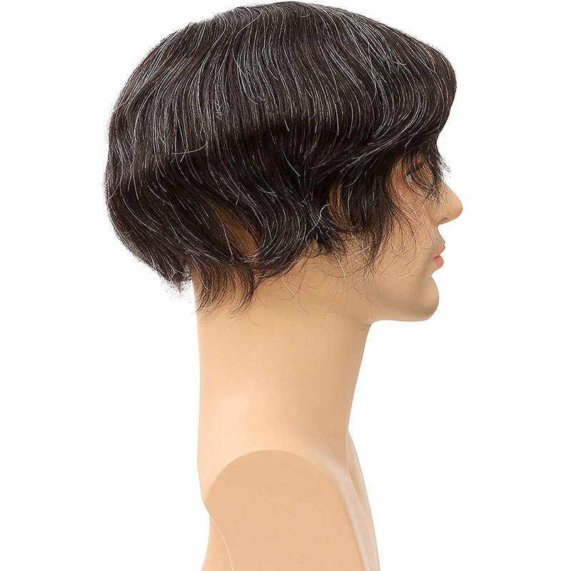 Stock Toupee Men’s Toupee Soft Thin Skin 0.06mm PU 10x8inch Hair Replacement for Men's Hairpiece 100% European Human Hair Pieces for Man 1B Mixed 20