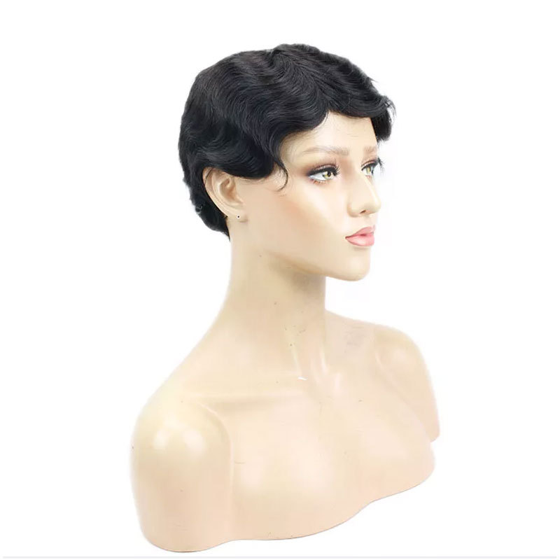 Voloriahair Ocean Wave Short Human Hair Wigs Natural Looking Full Machine Made None Lace Replacement Wig for Women