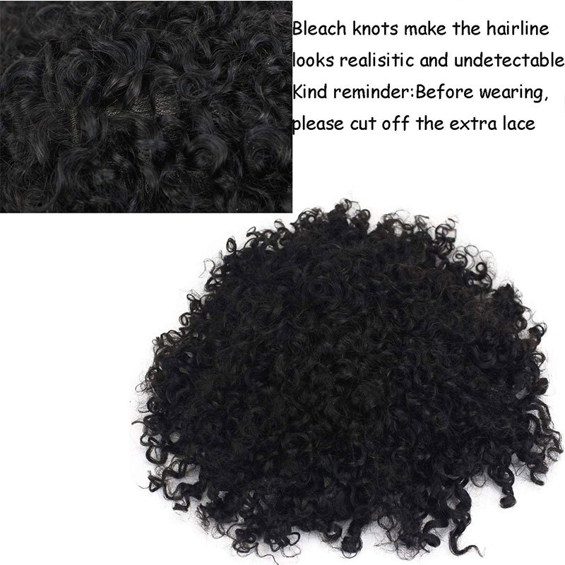 Toupee for Men 100% Human Hair Replacement System Hairpieces Soft Thin Super Full Swiss Lace Toupee 10”x8” Base Small Curly Natural Black Color