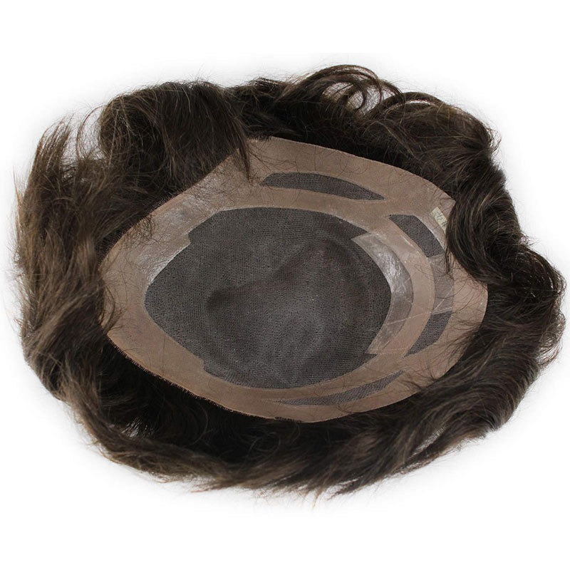 In Stock Toupee For Men Human Hair Men's Wigs Best Mono Lace With PU Toupee 8x10inch Straight Wavy Replacement Men Wig