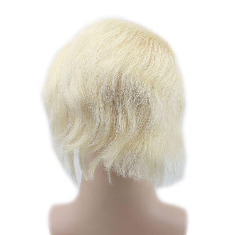 Human Hair Men Hairpiece 10"x8" Fine Mono Top With PU around Single Knotted and Lace Front Toupee #613 Blonde Color Replacemen System Wigs