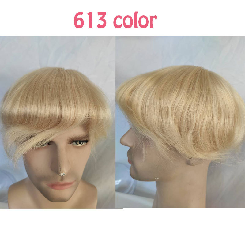 Voloria Toupee Hair System For Men French Lace Front Q6 Toupee Hair Men 8x10 Straight Human Hair Replacement System Toupee Wigs Blonde Color