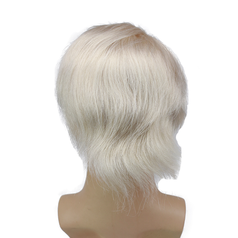 Human Hair Men Hairpiece 10"x8" Fine Mono Top With PU around Single Knotted and Lace Front Toupee #613 Blonde Color Replacemen System Wigs