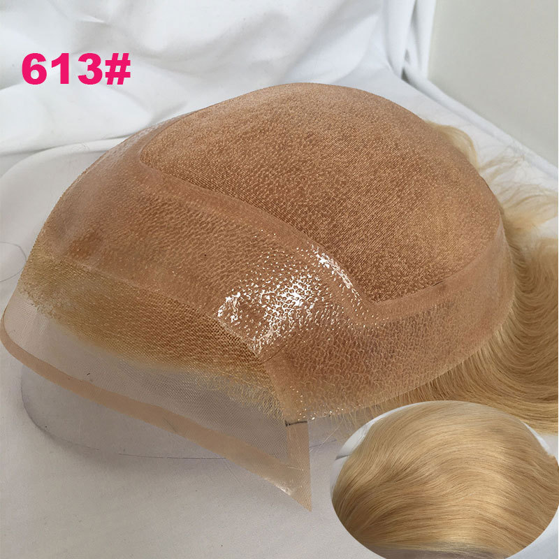 In Stock Toupee For Men Human Hair Men's Wigs Best Mono Lace With PU Toupee 8x10inch Straight Wavy Replacement Men Wig