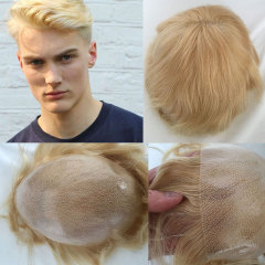 613 Human Hair Men's Toupee Straight Brazilian Hair Wigs For Men Thin Skin PU Base Size 10x8