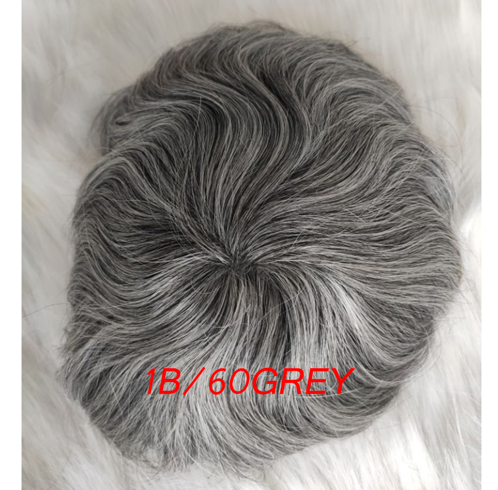 Stock Toupee Men’s Toupee Soft Thin Skin 0.06mm PU 10x8inch Hair Replacement for Men's Hairpiece 100% European Human Hair Pieces for Man 1B Mixed 20