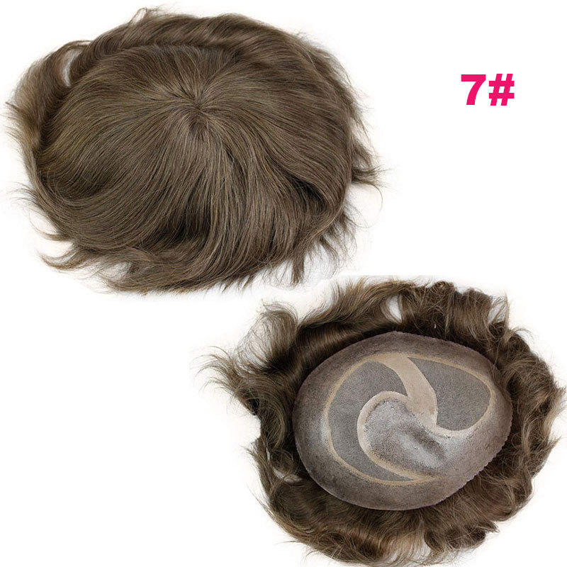 In Stock Toupee For Men Human Hair Men's Wigs Best Mono Lace With PU Toupee 8x10inch Straight Wavy Replacement Men Wig