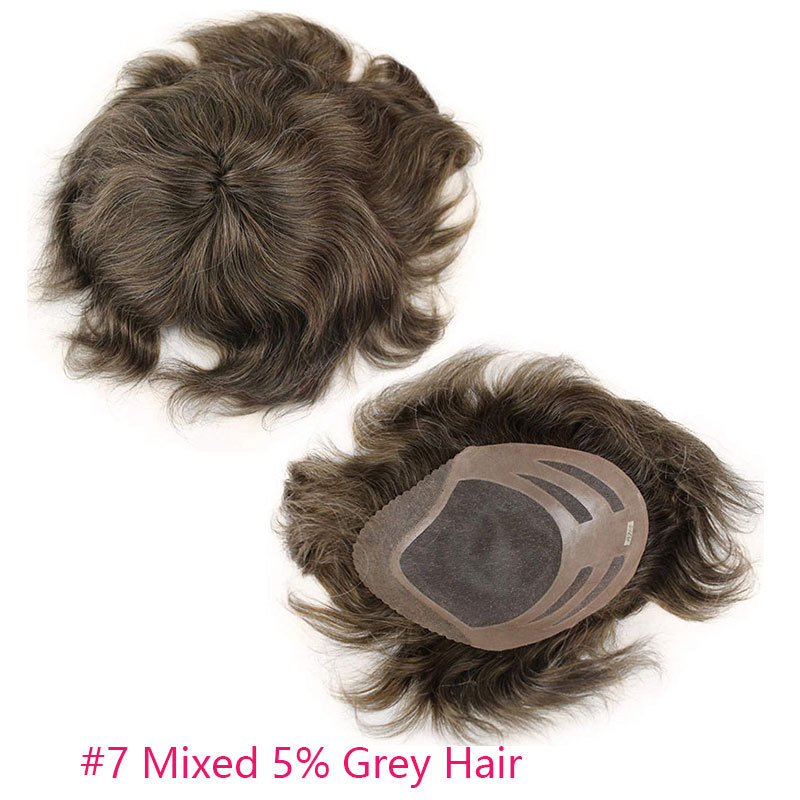 In Stock Toupee For Men Human Hair Men's Wigs Best Mono Lace With PU Toupee 8x10inch Straight Wavy Replacement Men Wig